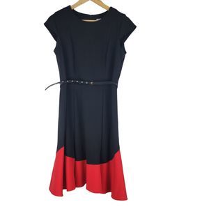 Calvin Klein Dress Womens Black/Red Heavy Knit Short Sleeve Fit & Flare size 8